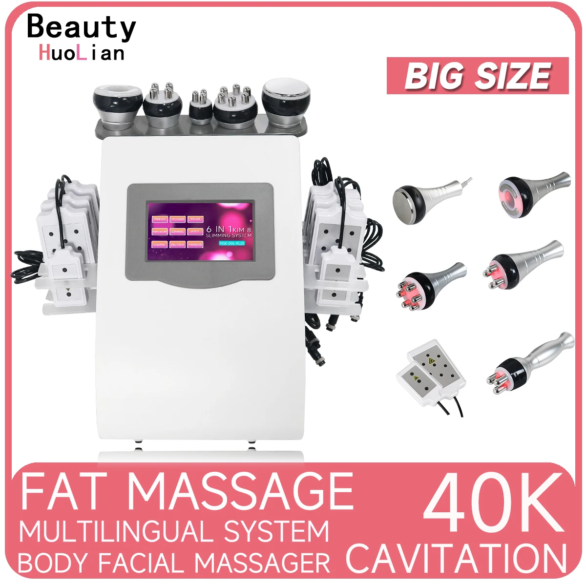 New Big Size 6 In 1 40K Ultrasonic Cavitation Vacuum Radio Frequency Laser 8 Pads Lipo Laser Slimming Machine for Home Use KIM8