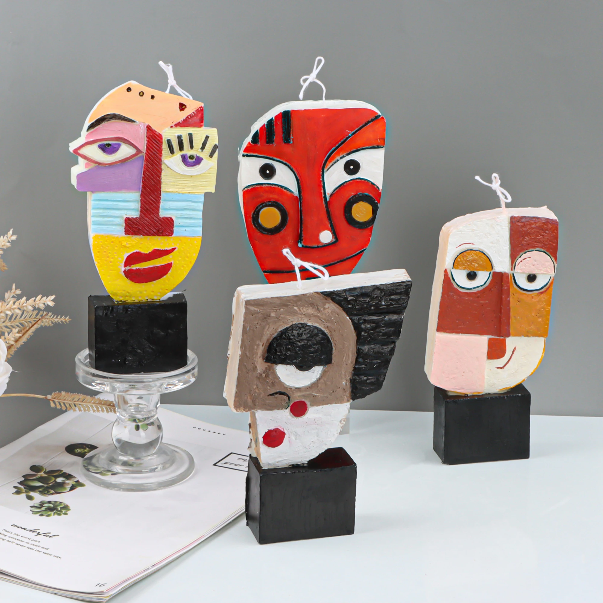 Handgefertigte Kerzenform mit Steingesicht, abstrakte Skulptur, Kussliebhaber, Vagan, 3D-Harzwerkzeug mit menschlichem Gesicht, abstraktes großes Kussgesicht, Heimdekoration