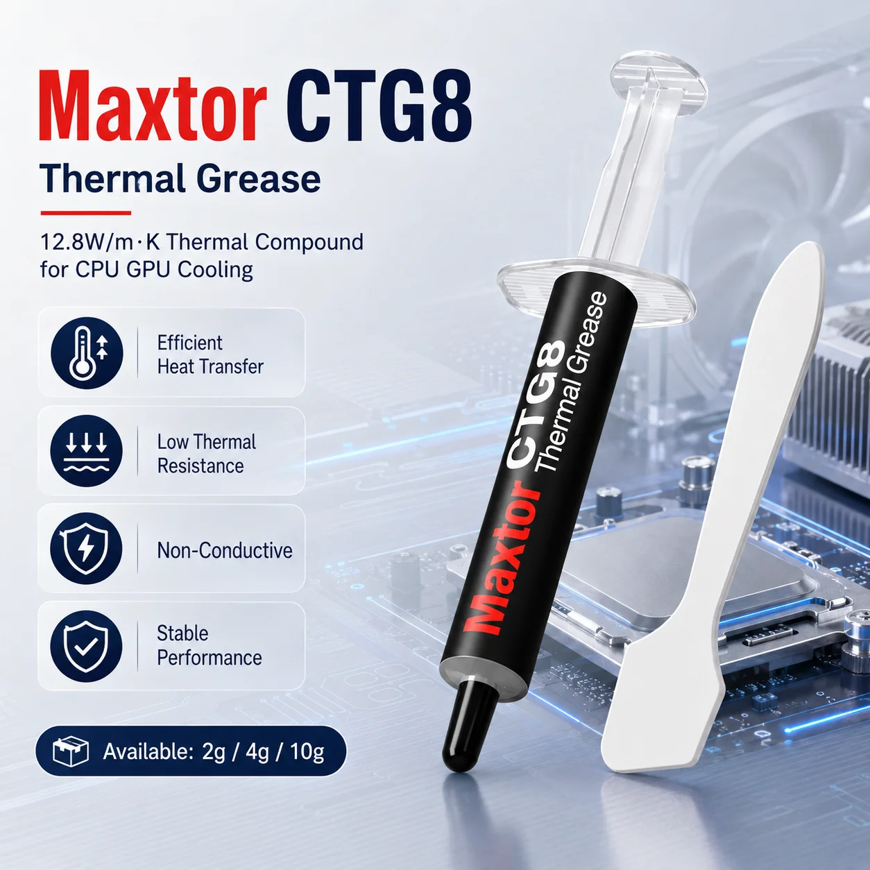 Maxtor CTG8 Thermal Grease 12.8W/mK Non-Conductive Heat Transfer Compound For CPU GPU Laptop Desktop PC 2g 4g 10g