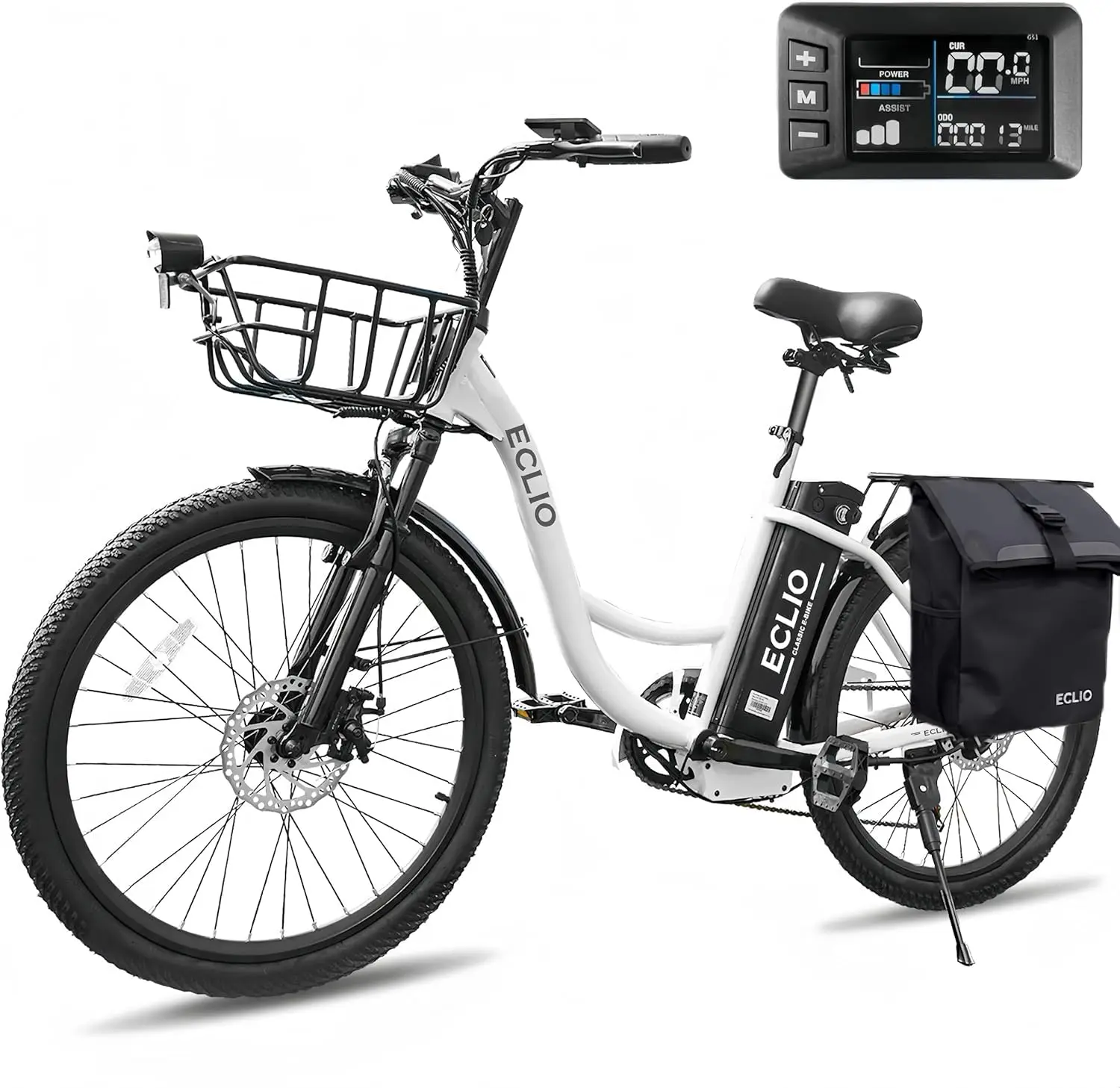 

Adult Electric Bike 700W 20MPH 36V 10.4Ah 50Miles 24'' Step Thru 7-Speed Full Suspension Front Basket UL2849, Customized