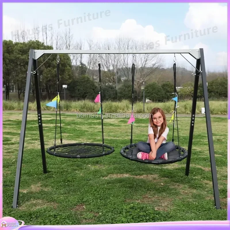 Heavy Duty Outdoor Swing Set Multifunctional Garden Playset Reinforced Anti Rust Steel Frame Kids Backyard Playground