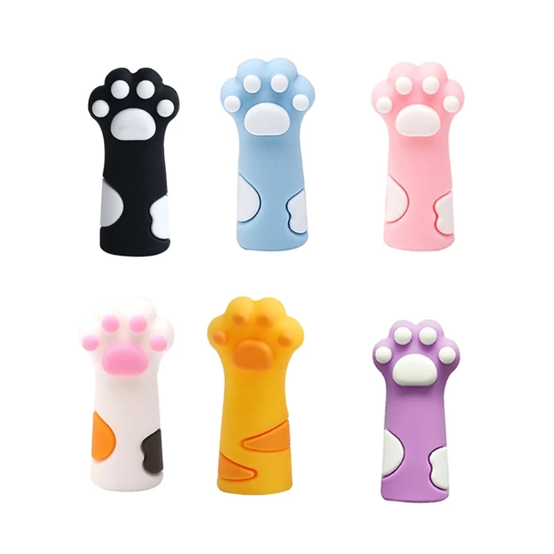 6 peças tampas lápis garra gatos tampas silicone à prova mastigação capas ponta lápis