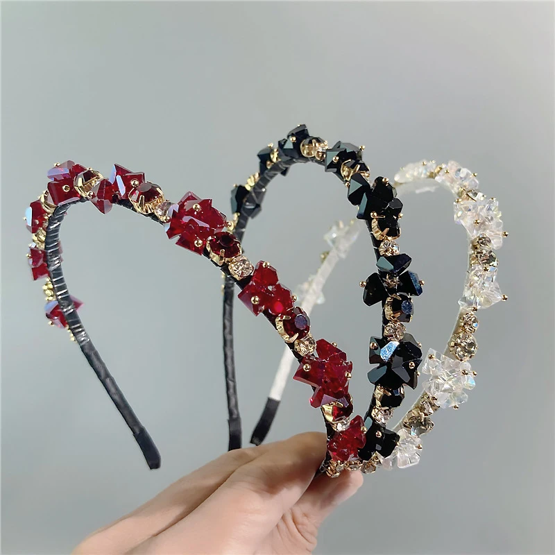 Korean Fashion Crystal Rhinestone Headband Elegant Headband Banquet Hair Hoop Suitable for Ladies Washing Face Headwear