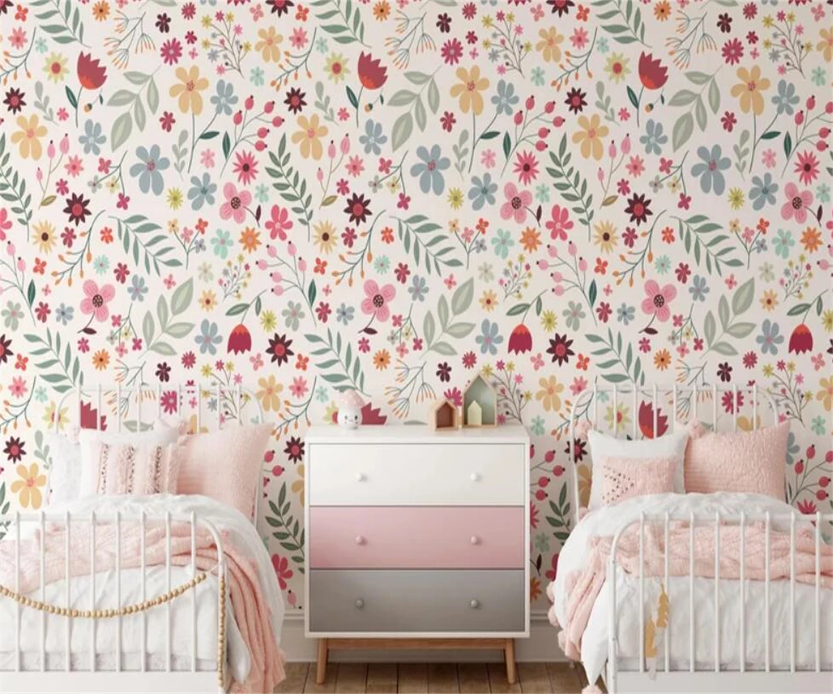 beibehang Customize the latest Nordic hand-painted American countryside style fresh floral butterfly indoor background wallpaper