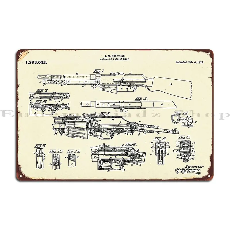 Automatic Machine Rifle 1919 Metal Sign Character Club Kitchen Bar Wall Decor Tin Sign Poster