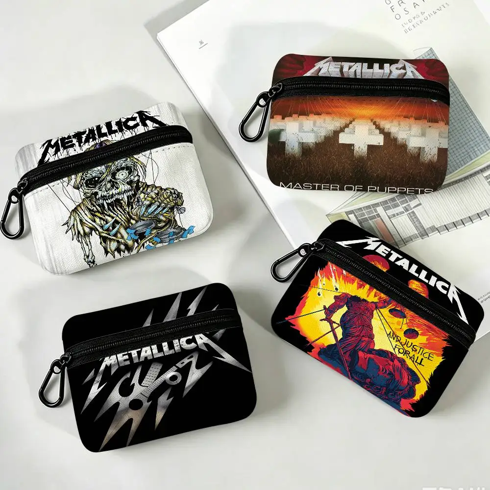 Heavy Band M-Metallica Lightweight Oxford Fabric Coin Purse With Black Carabiner Hook Card Holder Earphone Storage Pouch