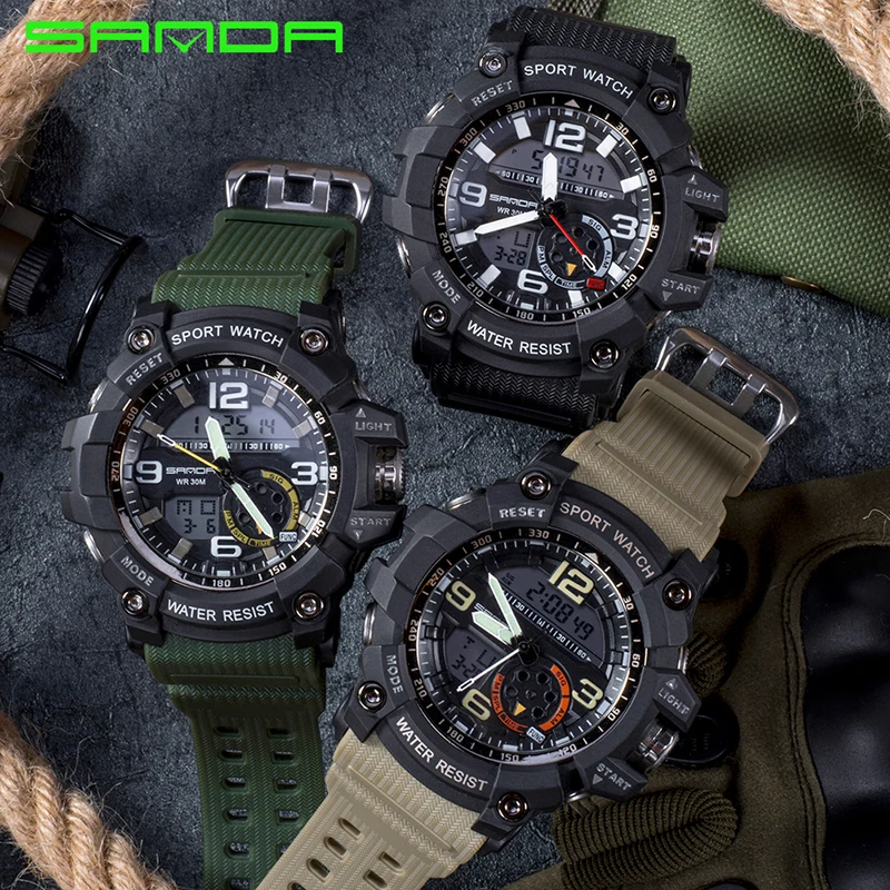 Fashion Sanda Top Brand Military Men Waterproof Sport For Watches Luxury Clock Male Dive Saat Relogio Masculino 759