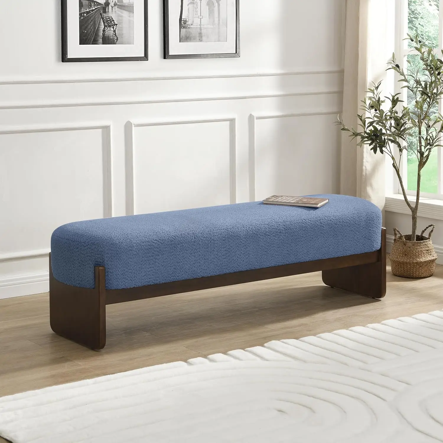 Christopher Knight Home Arden Minimalist Style Rectangular Loop Yarn Fabric Ottoman Bench, Rubberwood Frame, Entryway Bench, Liv