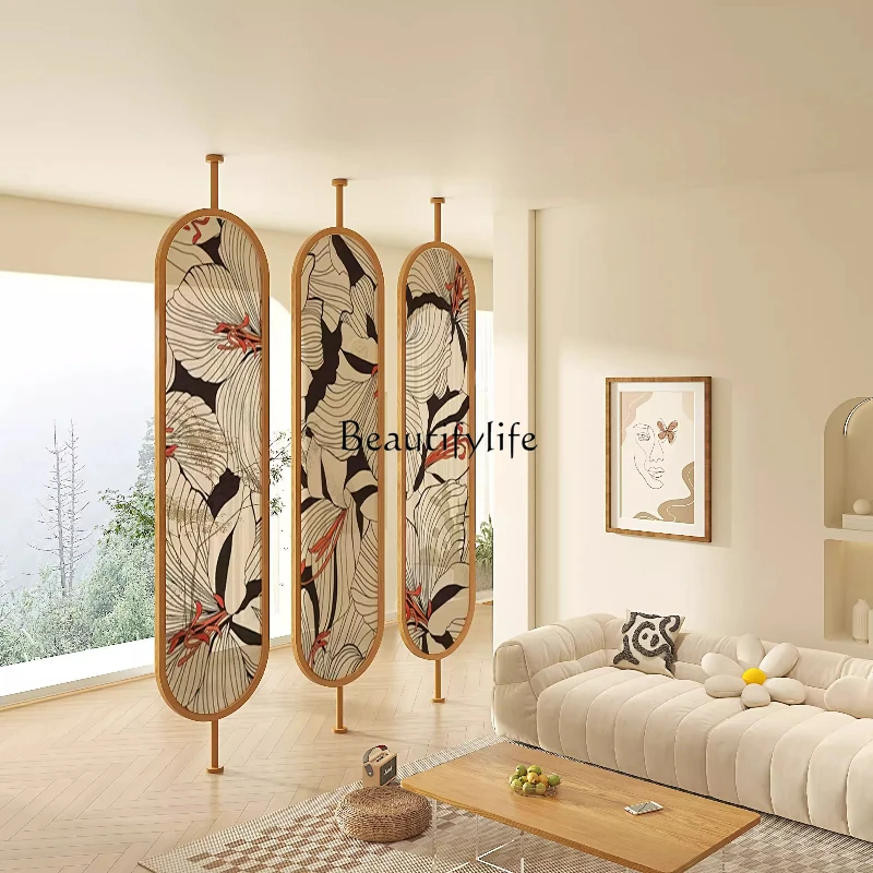 

02French stamen rotating screen partition solid wood living room home modern simple custom entrance