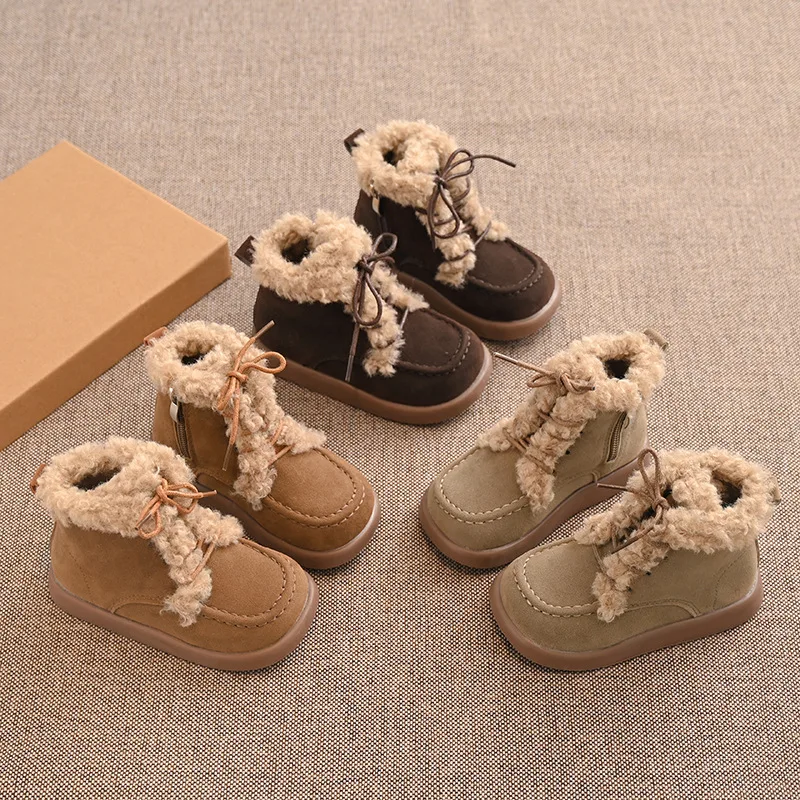 

Kids'Casual Ankle Boots Snow Boots PU Leather ​Flat shoes Winter Shoes For Children Anti-slip Warm Brown Khaki Shoes Size 23-36