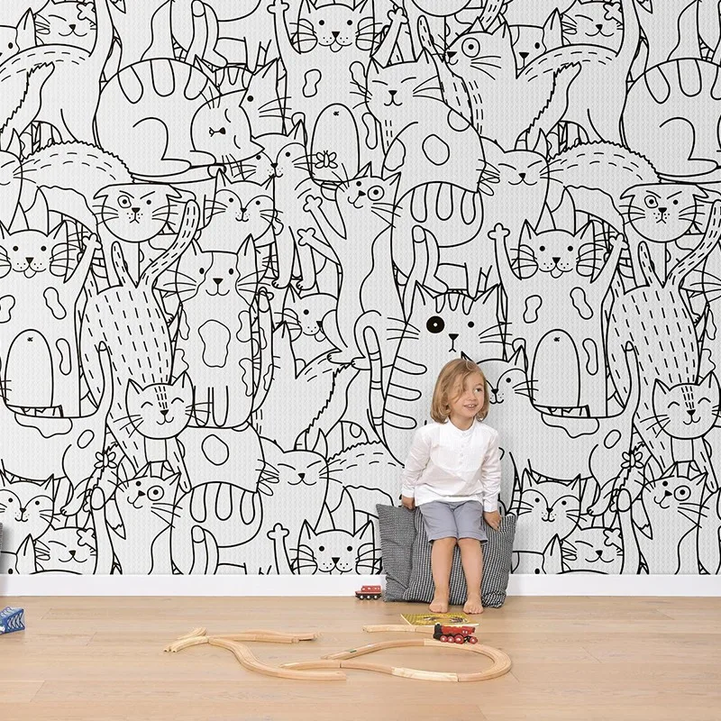 

Modern light luxury children's room cat cute pet shop wallpaper early education center kindergarten wallpaper mural