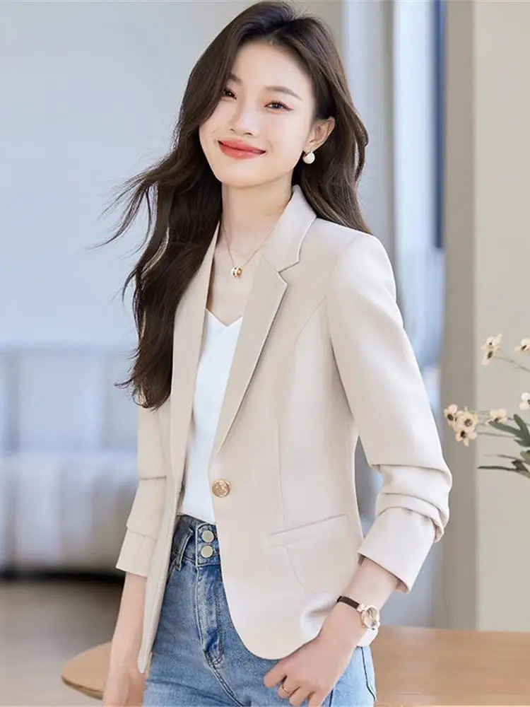 

Beige ort Suit Jaet Women's Casual Elegance Spring Autumn 2025 New Arrival Chinese Production Long Sve Button Detail