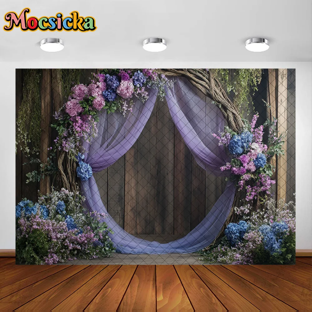 Mocsicka Photography Background  Floral Arch Doors Window Curtains Decoration Backdrop Adult Pregnant Women Portrait Studio Prop