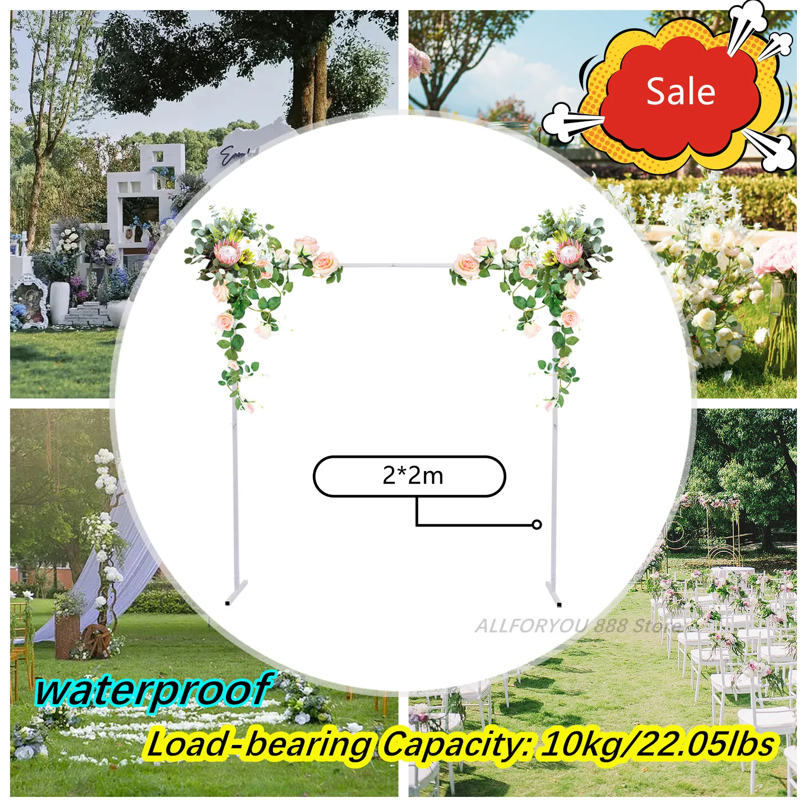 Wedding Stand Metal Arch White Square Holder Elegant For Outdoor Garden Party Decoration 2*2m 6.6*6.6ft