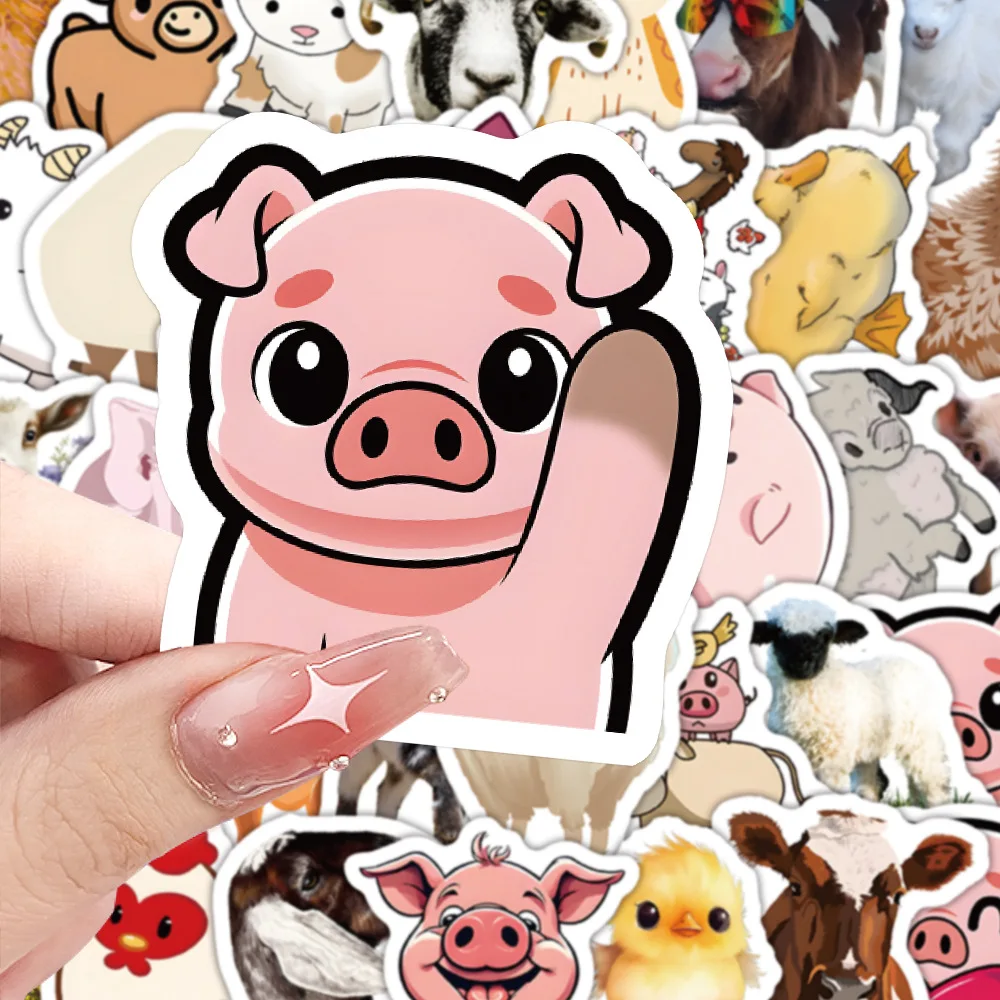 

10/60PCS Farm Animals Cartoon Stickers Pig Sheep Chicken Graffiti Animal Meme Sticker Laptop Guitar Car Bike Skateboard Kids Toy