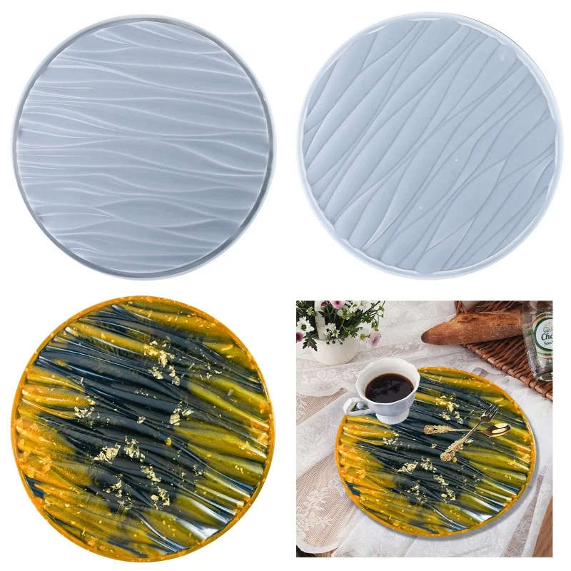 1PCS Large Round Wave Tray Silicone Mold DIY Concrete Resin Storage Plate Cup Mat Molds Home Coaster Food Pallet Making Tools