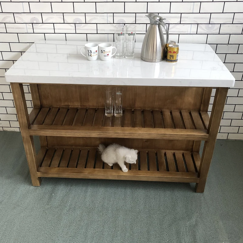 Kitchen island, separate solid wood movable dining table, bar, household cooking table, operation table, cupboard, dining table