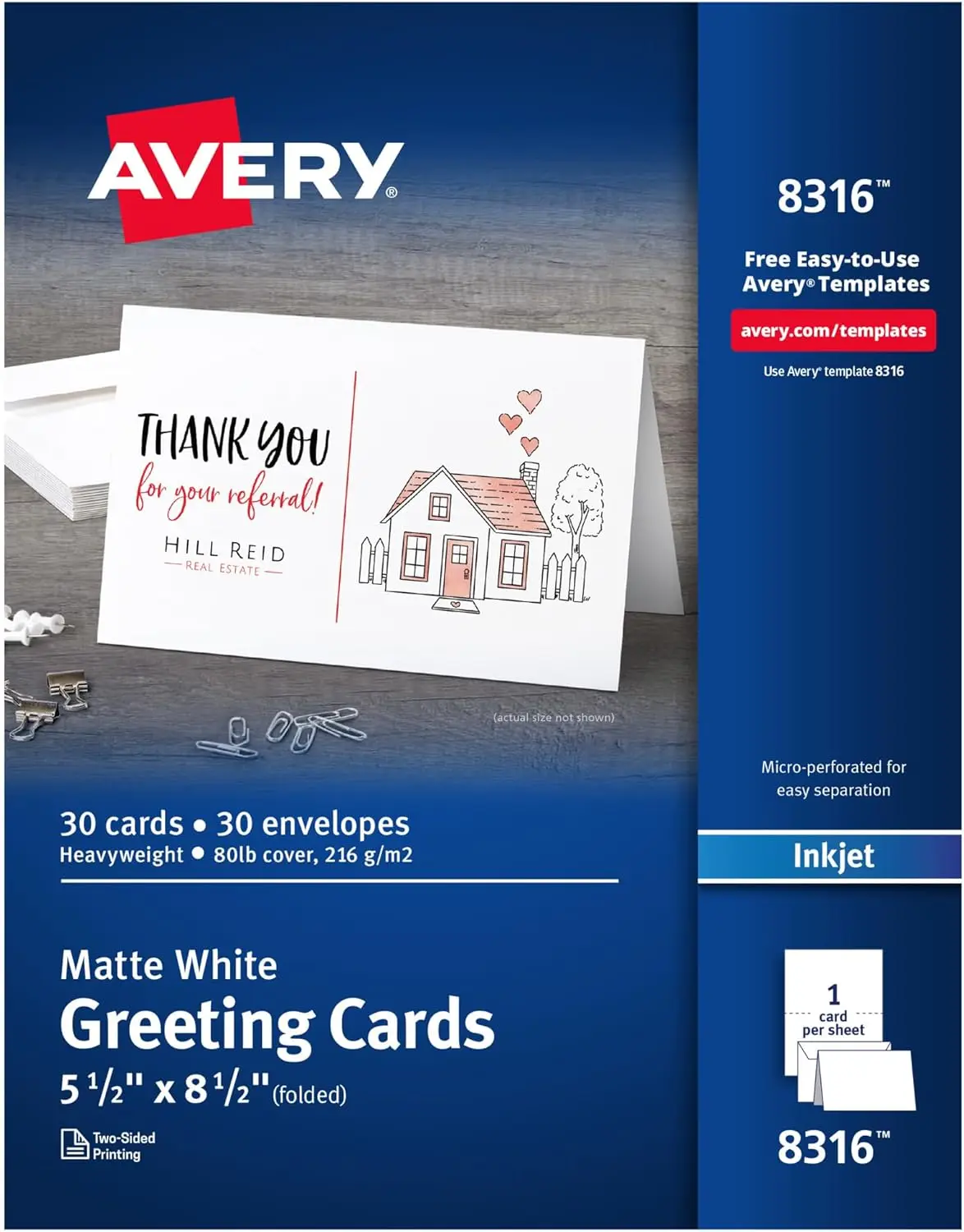 

30 Blank Greeting Cards with Envelopes for Inkjet Printer, 5.5x8.5 Matte White Cardstock for Branding, Marketing, Thank You