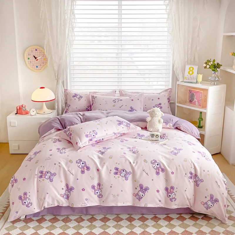 4PC Cute Pink Bunny Bedding Set, Skin-friendly Breathable All-season Bedding for Kids' Rooms & Sweet Girly Bedrooms