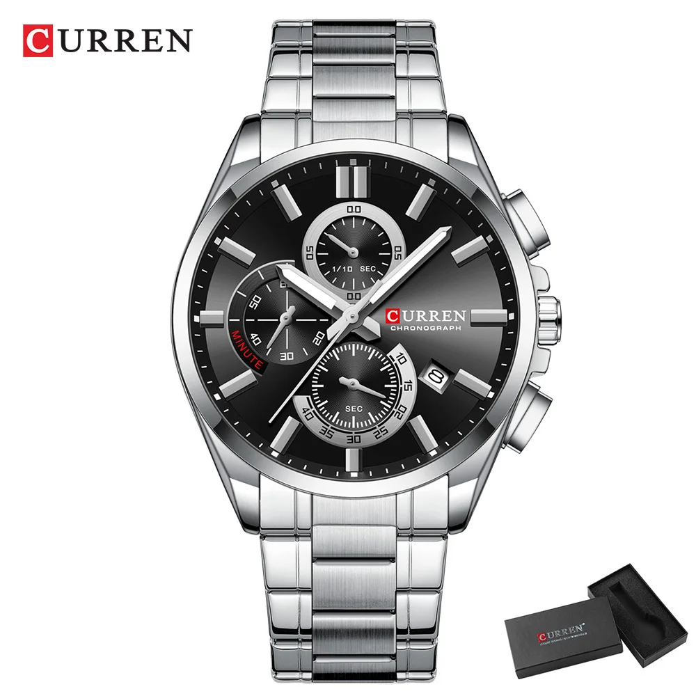 CURREN NEUE Quarzuhren für Herren, lässiger Stil, Multifunktions-Edelstahlband-Armbanduhr mit automatischem Datum, wasserdicht 8475 6
