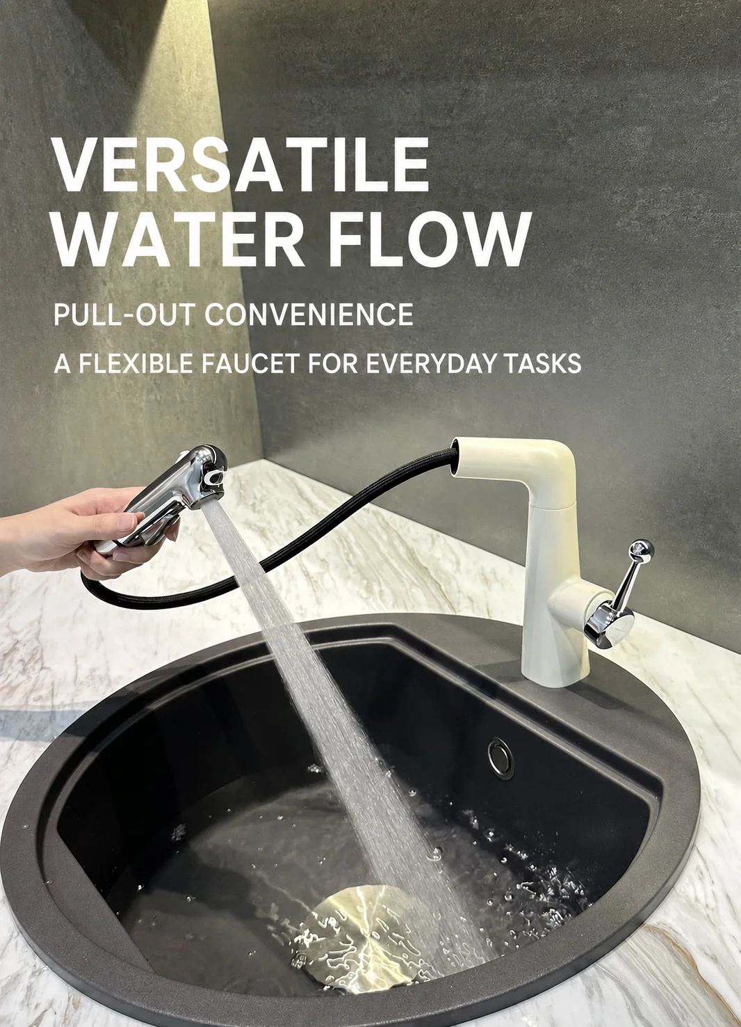 Fountain Bathroom Sink Faucet Pull Out Sprayer Hot Cold Basin Mixer Tap Height Adjustable Single Handle Vanity Faucet
