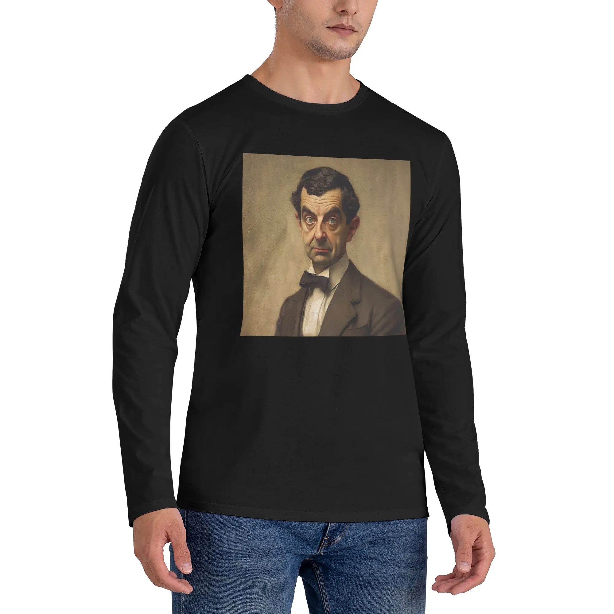 

Mr Bean Whistler Mother Men's Long Sleeved T-shirt Casual Round Neck T shirts Spring and Autumn Men tops