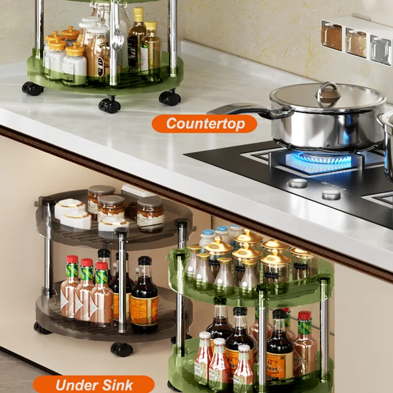 Kitchen Storage Rack Rotatable Spice Rack Countertop Seasoning Supplies Rack Multilayer Saving Space Salt Oil Organizer