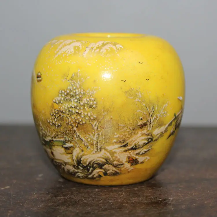 Republic of China Yellow Glazed Snow Water Jar Glazed Color Ju Ren Hall Antique Collection Home Decoration Small Objects