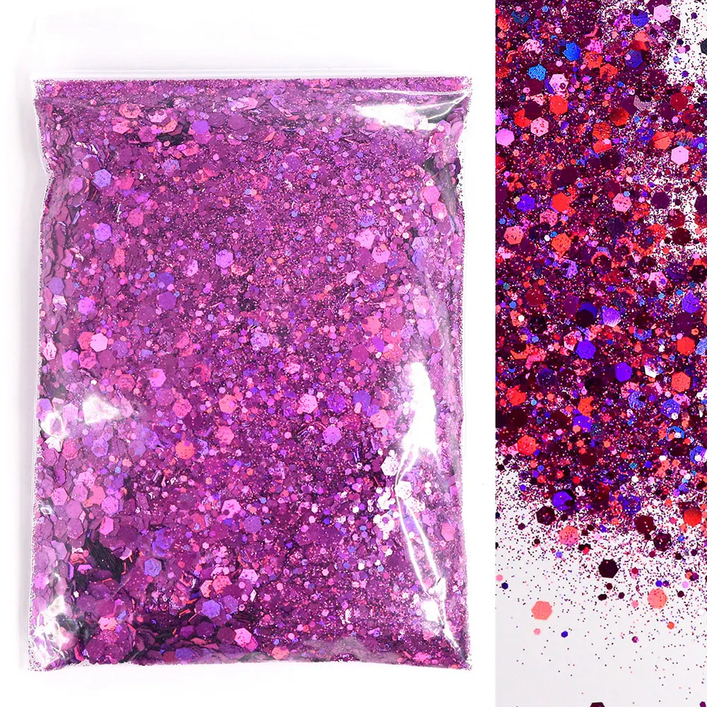 50 g/borsa olografica argento grosso glitter paillettes 0.2/1/2.5 ultra-sottile misto esagono fiocchi per unghie viso trucco nail art glitter