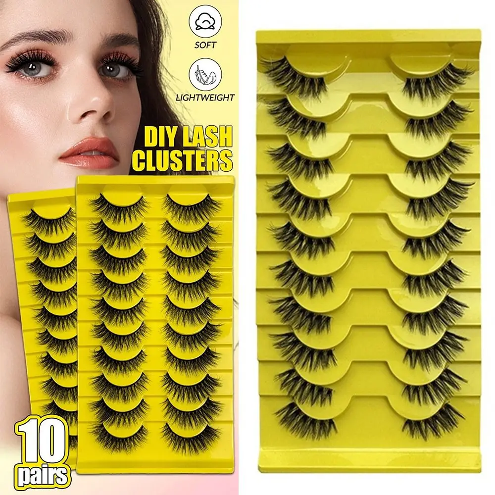 10Pairs Reusable 3D Dramatic False Eyelashes HandMade Soft Fluffy Half Lashes Thick Volume Faux Cils Eye Makeup Tools