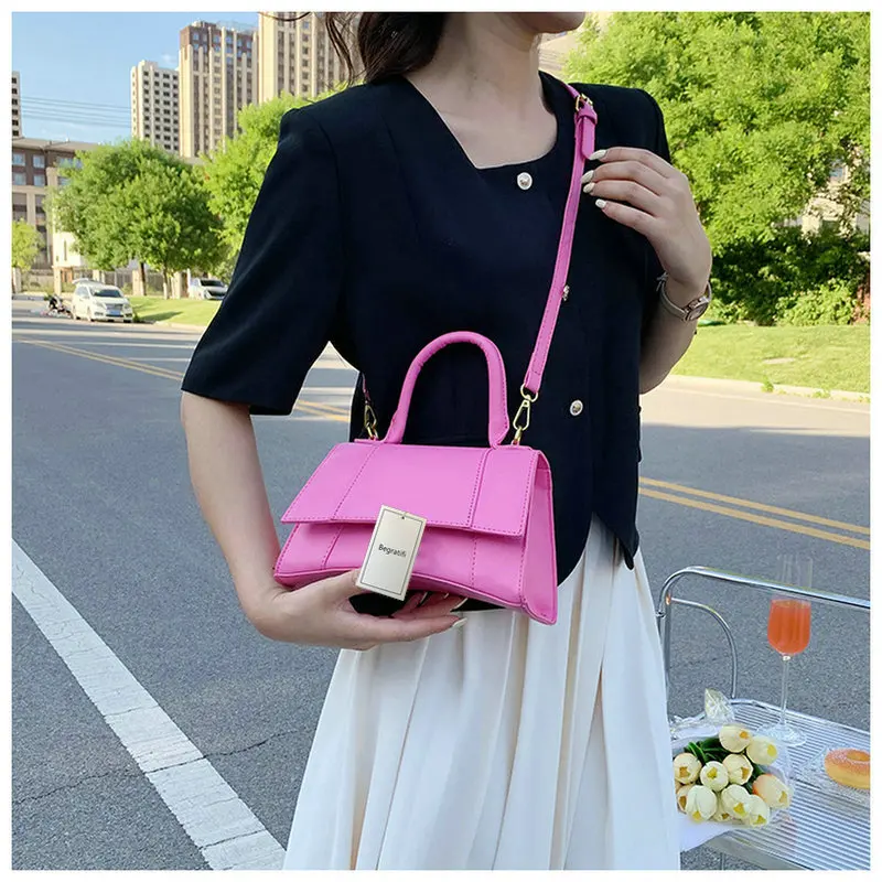 Fashion Small Handbag Women\'s 2024 New Plain PU Leather Cosmetic Bag Shoulder Crossbody Wallets Design Handpiece Hourglass Bag