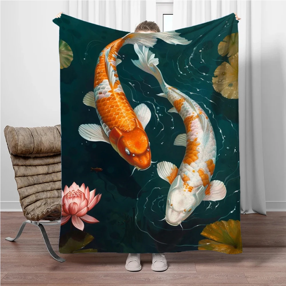 Fish lotus Soft Flannel Blankets Keep Warm Throw Blanket Comfortable Blanket for Picnic Beds Sofa Home Bedroom Travel Kids Gifts