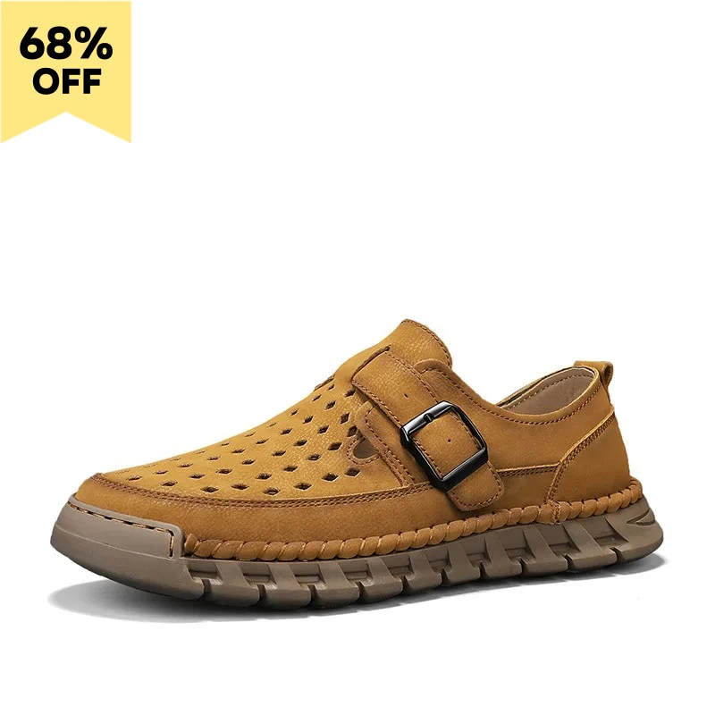 

Мужские повседневные летние уличные туфли из мягкой кожи 2026 года: модные, дышащие, с перфорацией, круглым носком и низкой резиновой подошвой