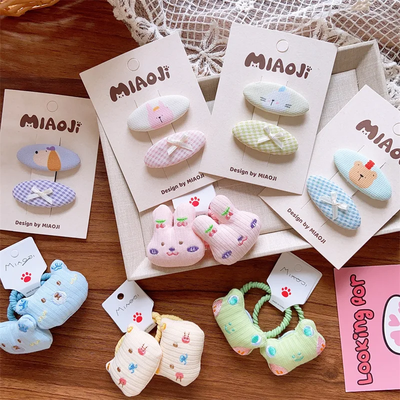 

Girls' Pastel Spring Animal Hair Clips & Bunny Embroidered Hair Ties Set
