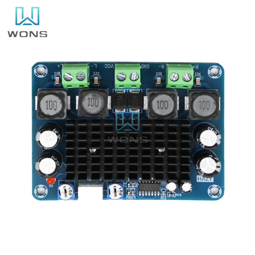 XH-A283 High Power Digital Power Amplifier Board TPA3116D2 100WX2 DC 12V-24V Short Circuit Protection 27×52mm Hole