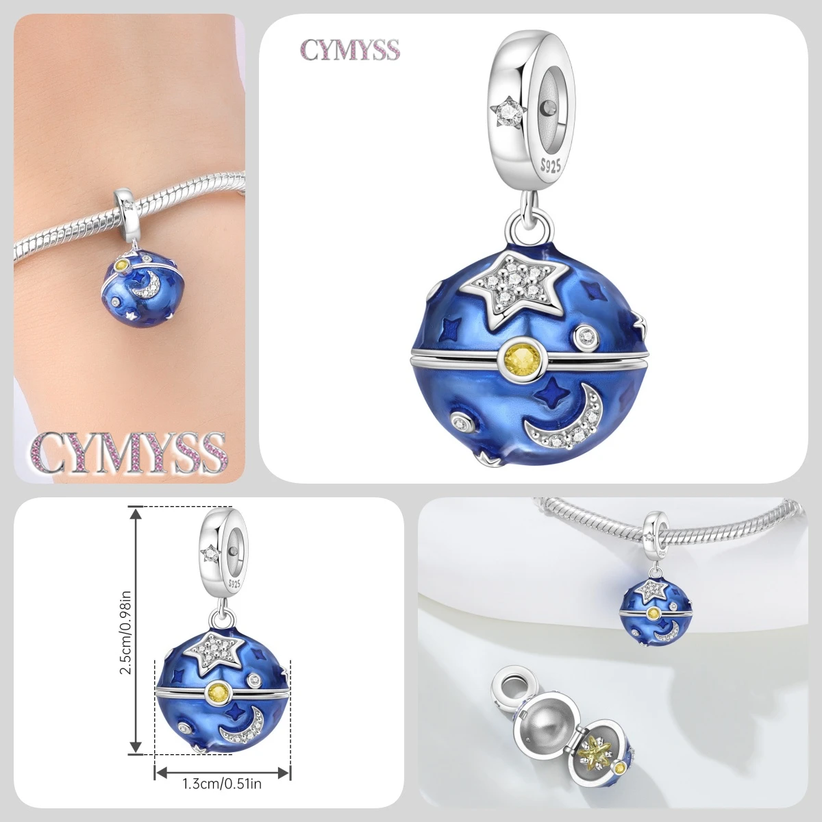 925 Sterling Silber Stern Niedlicher Mond Schlafmützen-Anhänger Charms Passend für Halskette Armband DIY Schmuck Perfektes Party-Geschenk-Accessoire – Detail 16