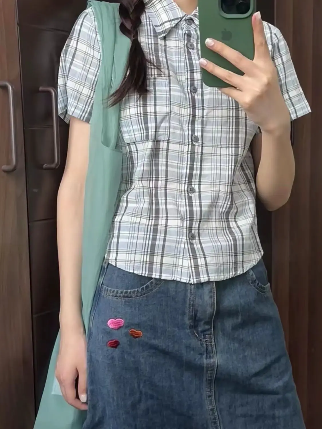 Women Blouses Summer Short Sleeve Plaid Shirt Y2K Button Up Check Shirt Vintage Women\'s Shirt Tops Korean Style Female Clothing