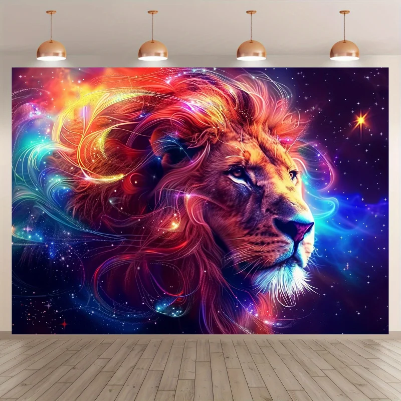 Cyber Starry Sky Lion Tapestry Colorful Animal Art Esports Room Bar Room Decoration Home Decoration