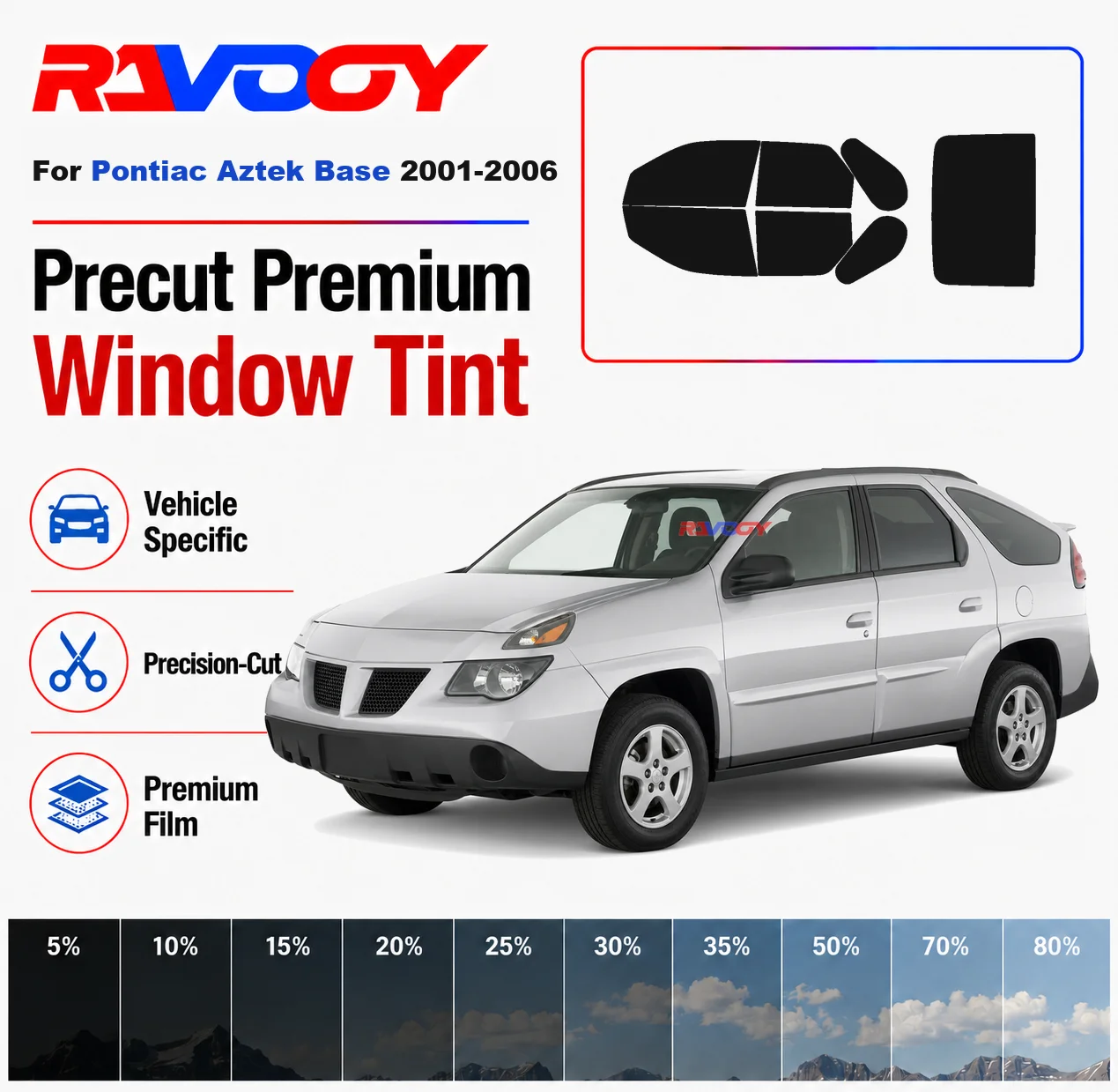Premium Precut Window Tint Kit Front Rear Windows Rear Windshield For Pontiac Aztek Base 2001-2006 Car Solar Nano Ceramic Film