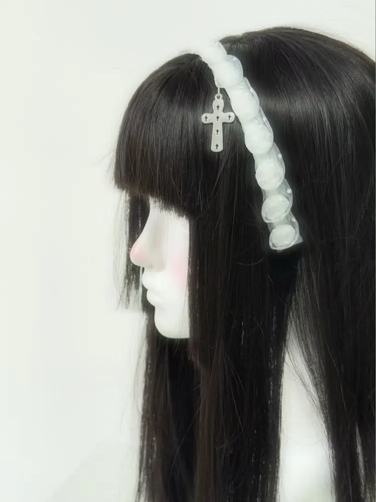 女性用クロスレースヘッドバンド,原宿,ゴシック,パンク,トレンディ,ランドスケープ,サブカルチャー,アクセサリー,y2k