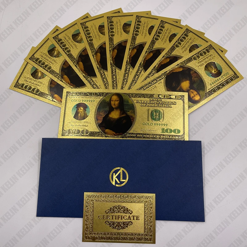 Italy Da Vinci Mona Lisa Smile 100 US Dollar Gold Banknote Collection and Home Decoration Souvenir Christmas Gift