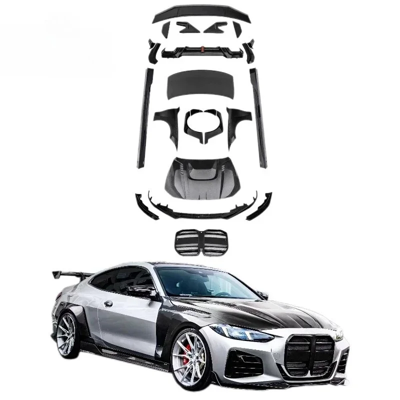 KQX Dry Carbon Fiber Car Body Kit 4 Series G22 G23 Original Car Upgrade CMST Style Hood Front Lip Hole Grille Tail Wing