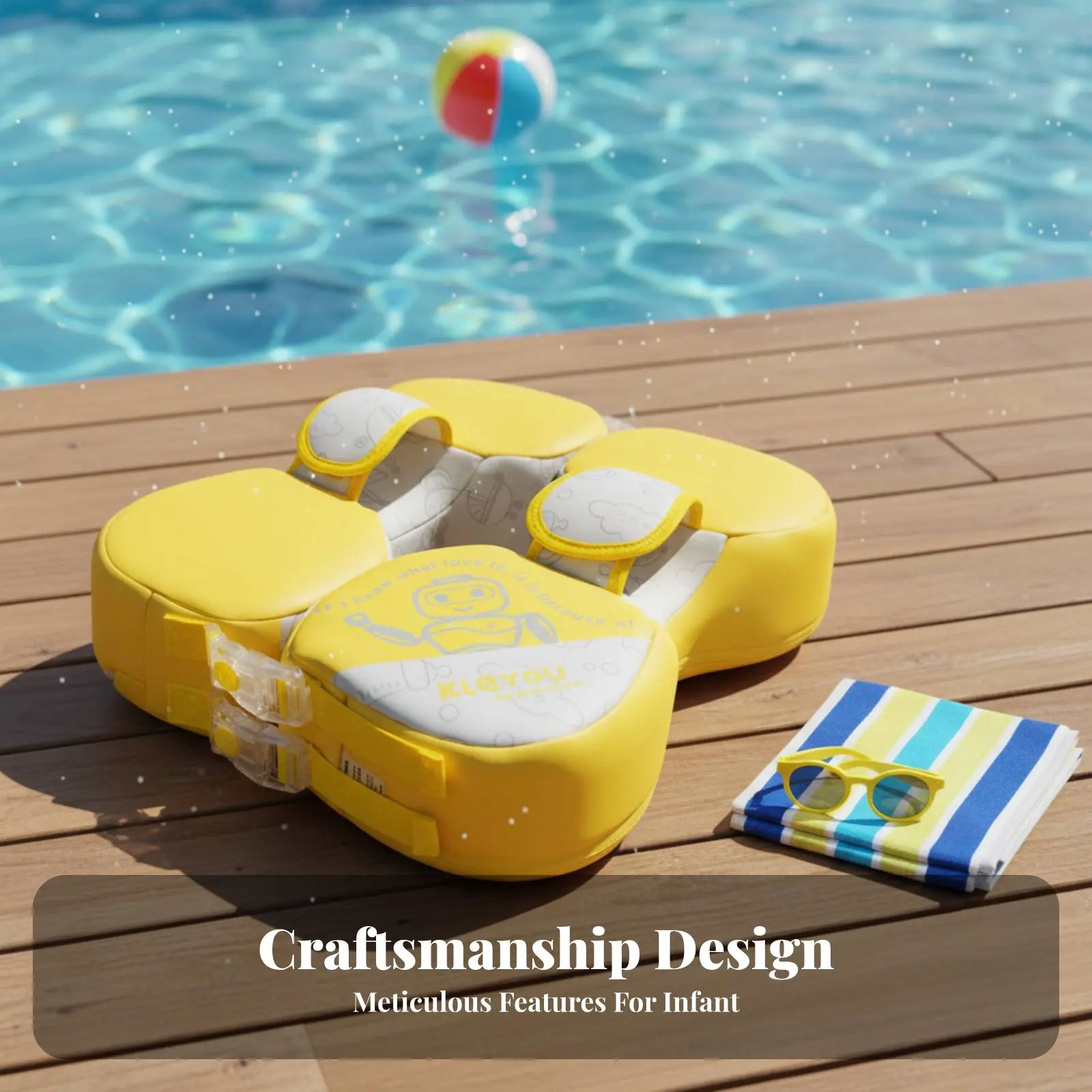 

Infant Swimming Ring, No-Inflate Underarm Float, Anti-Rollover, Ergonomic, Bath, Pool, Water Playground