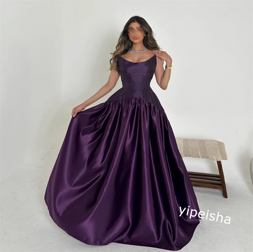 Jiayigong gaun kotak-kotak Satin Prom Sparkle gaun panjang acara tanpa tali Bespoke