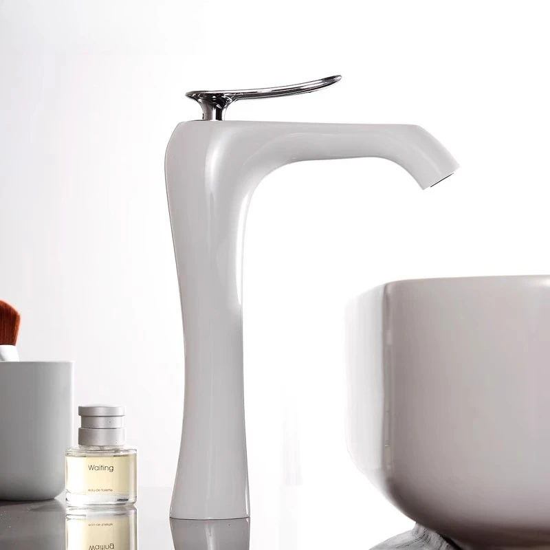 

New creative washbasin faucet white paint hot and cold stage basin washbasin faucet simple personality high pole