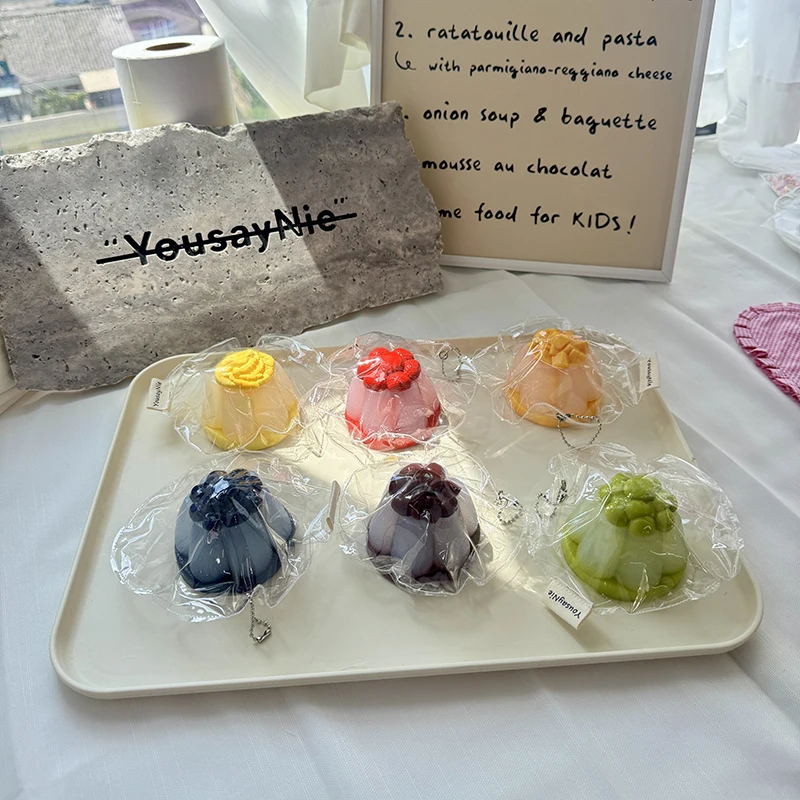 YousayNie A set of six handmade fruit pudding-style squishies—the perfect gift.