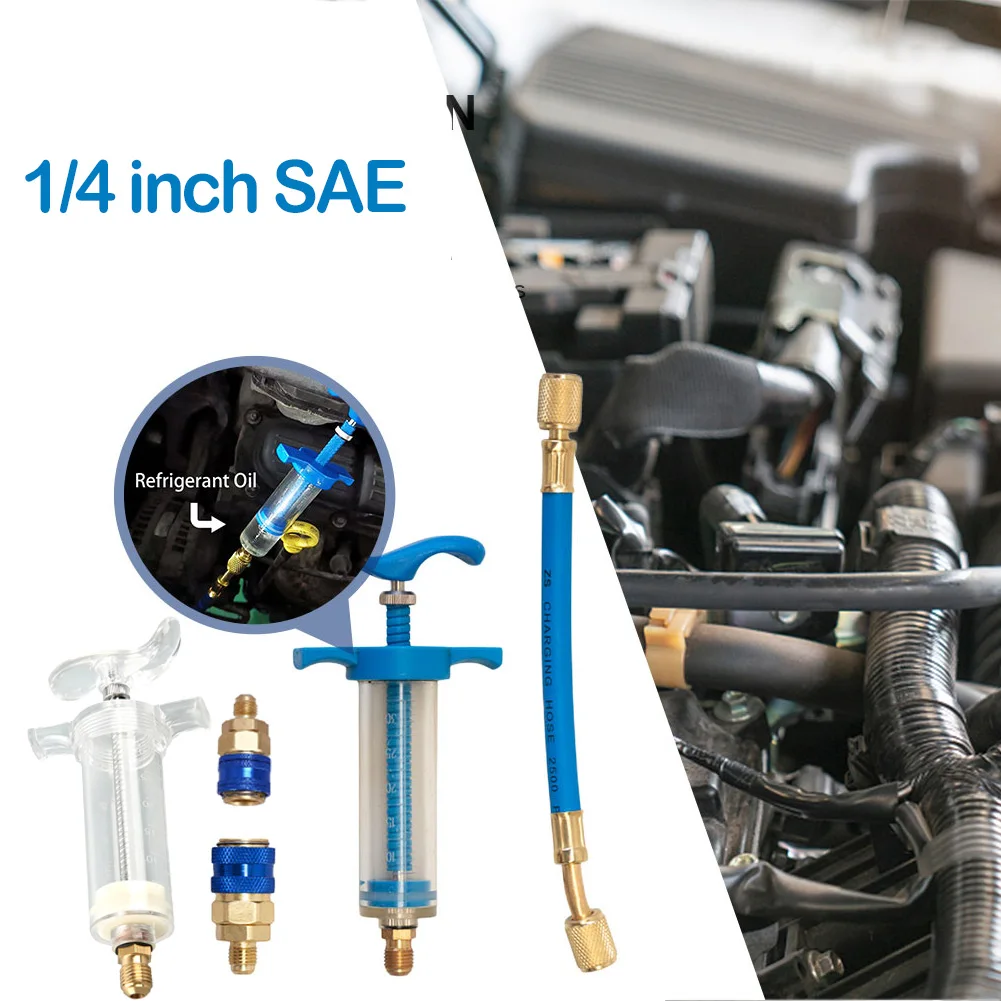 

Масляный инжектор для кондиционера 1 унция, масляный краситель, соединитель, адаптер 1/4 SAE, низкая сторона для ремонта автомобиля, инструменты для автомобильного домашнего кондиционера