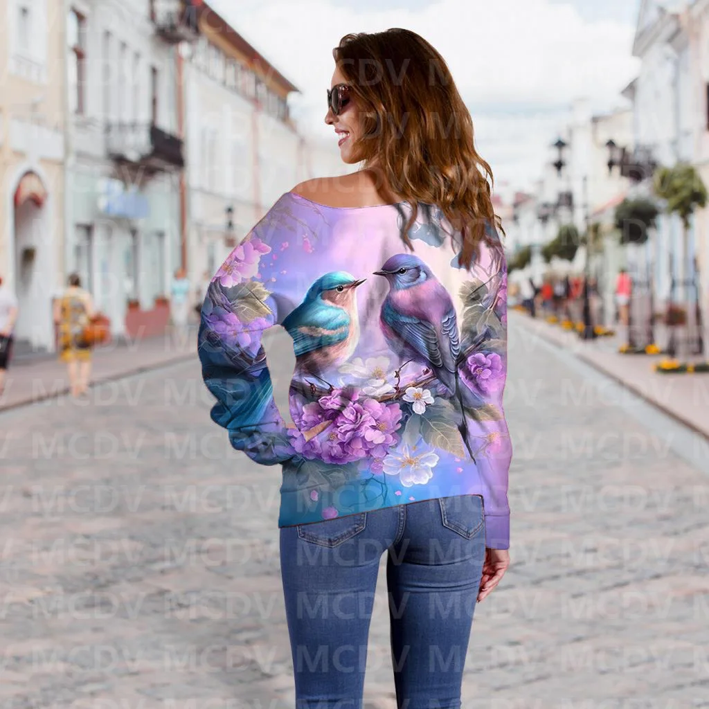 Women's Off Shoulder Sweater Peacock 3D Printed Women Casual Long Sleeve Sweater Pullover