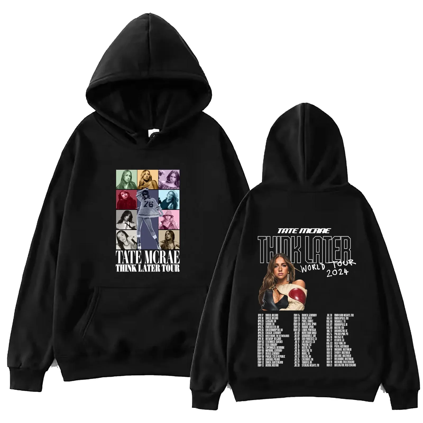 Sudadera con capucha de la gira mundial de Tate Mcrae Think Later 2024, Tops de primavera y verano, sudadera Regular de manga larga, regalo para fanáticos de la música, estampado