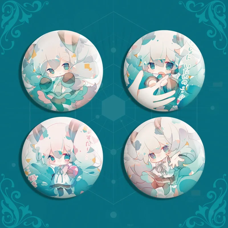 Hatsune Miku Button Badge Collection-figura de Metal grabada con láser